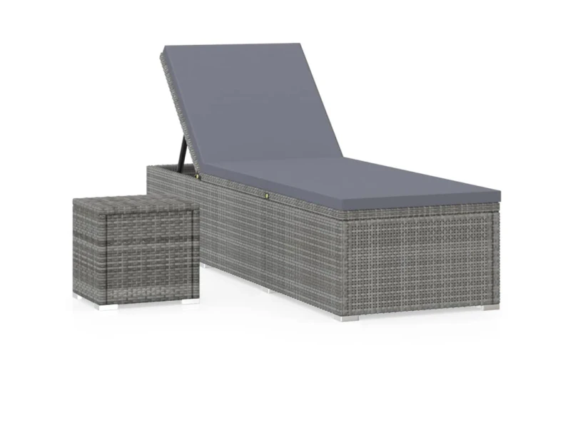 vidaXL Sun Lounger with Cushion and Tea Table Poly Rattan Grey