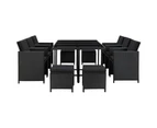 vidaXL 11 Piece Outdoor Dining Set with Cushions Poly Rattan Black