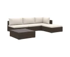 5 Piece Garden Lounge Set with Cushions Poly Rattan Brown