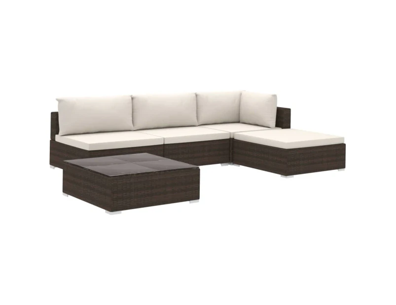 5 Piece Garden Lounge Set with Cushions Poly Rattan Brown