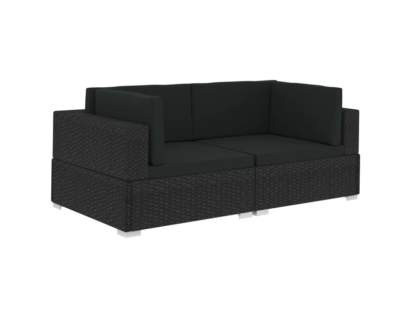 Sectional Corner Chairs 2 pcs with Cushions Poly Rattan Black