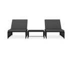 vidaXL Reclining Garden Chairs 2 pcs with Table Black Poly Rattan
