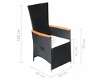 vidaXL Reclining Garden Chairs 2 pcs with Cushions Poly Rattan Black