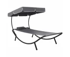 vidaXL Outdoor Lounge Bed with Canopy & Pillow Grey