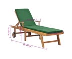 vidaXL Sun Lounger with Cushion Solid Teak Wood Green