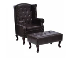 Armchair with Footstool Dark Brown Faux Leather