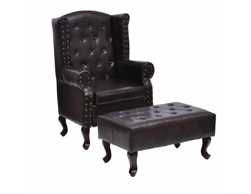 Armchair with Footstool Dark Brown Faux Leather