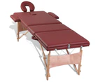 Red Foldable Massage Table 3 Zones with Wooden Frame