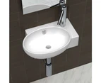 Ceramic Sink Basin Faucet & Overflow Hole Bathroom White