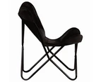 vidaXL Butterfly Chair Black Kids Size Real Leather