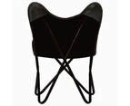 vidaXL Butterfly Chair Black Kids Size Real Leather