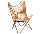 vidaXL Butterfly Chair Brown and White Genuine Goat Leather