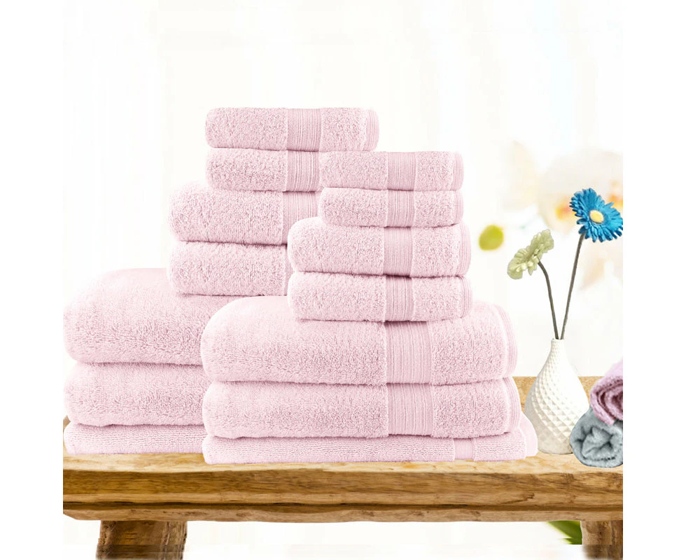 Softouch Softouch Light Weight Soft Premium Cotton Bath Towel Set 7/14 Pcs - Baby Pink