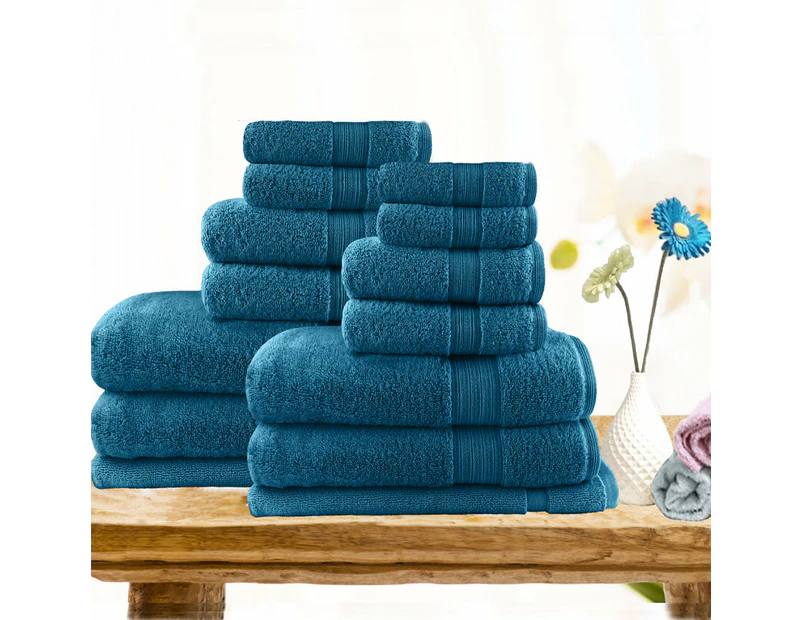 Softouch Softouch Light Weight Soft Premium Cotton Bath Towel Set 7/14 Pcs - Teal