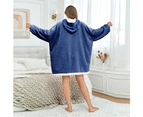 Oversized Hoodie Sweatshirt Winter Wearable Blanket Pullover - Dark Blue