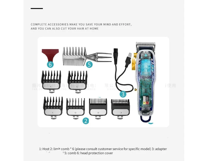 2707 new Transparent Cover Hair Clippers Barber Shop Usb Rechargeable Trimmer - Blue Without Box
