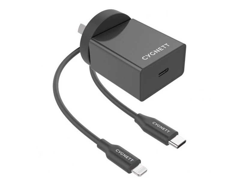 Cygnett PowerPlus 18W Wall Charger + Lightning to USB-C Cable - Black