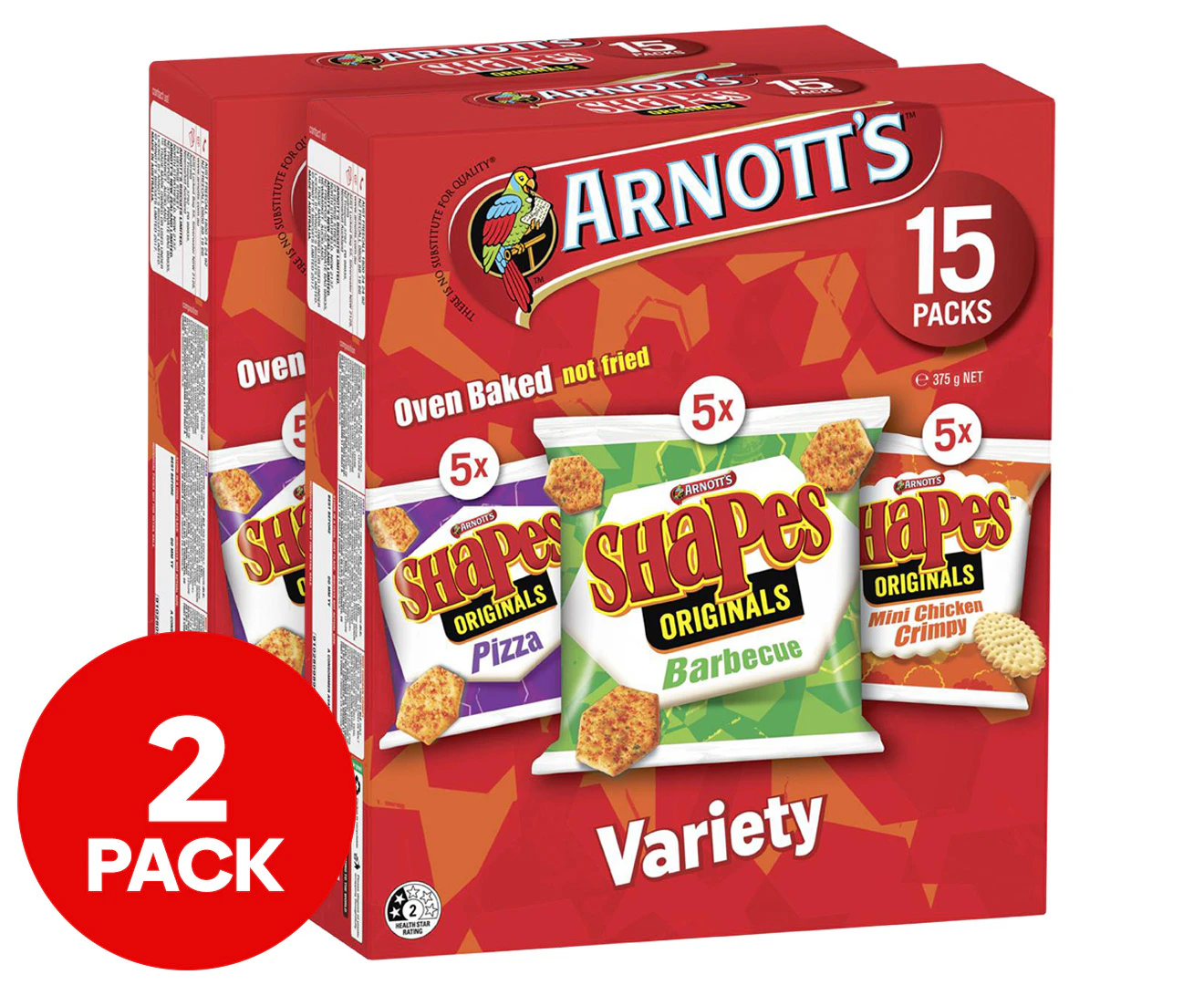 2 x 15pk Arnott's Shapes Variety Value Box 375g