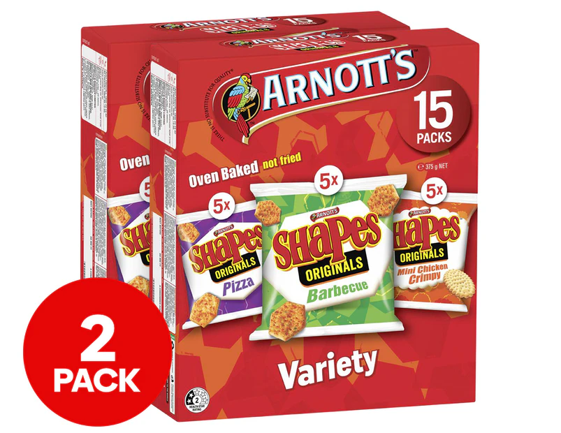 2 x 15pk Arnott's Shapes Variety Value Box 375g
