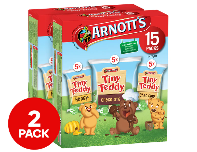2 x 15pk Arnott's Tiny Teddy Biscuits Variety Box 375g