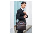 Business Travel Briefcase Laptop Briefcase Genuine Leather Duffel Bags for Men Laptop Bag Metal Zipper leather briefcase for men-Black-Lychee grain