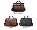 Leather Laptop Bag Business Travel Briefcase Genuine Leather Duffel Bags for Men Laptop Bag fits 14 inches Laptop Metal Zipper-Coffee
