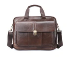 Leather messenger bag Briefcases Laptop Briefcase Genuine Leather Duffel Bags for Men Laptop Bag fits 14 inches Laptop Metal Zipper-Coffee color