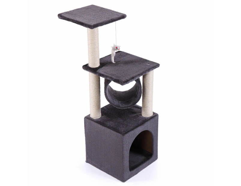 （Grey）Cat Tree Scratching Post Pole Tower Condo Kitty Activity Bed Stand Scratcher