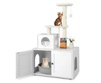 Costway 3IN1 Cat Tree Tower Scratching Post Kitty Condo House Pet Litter Box Enclosure w/Mat&Teasing Ball White