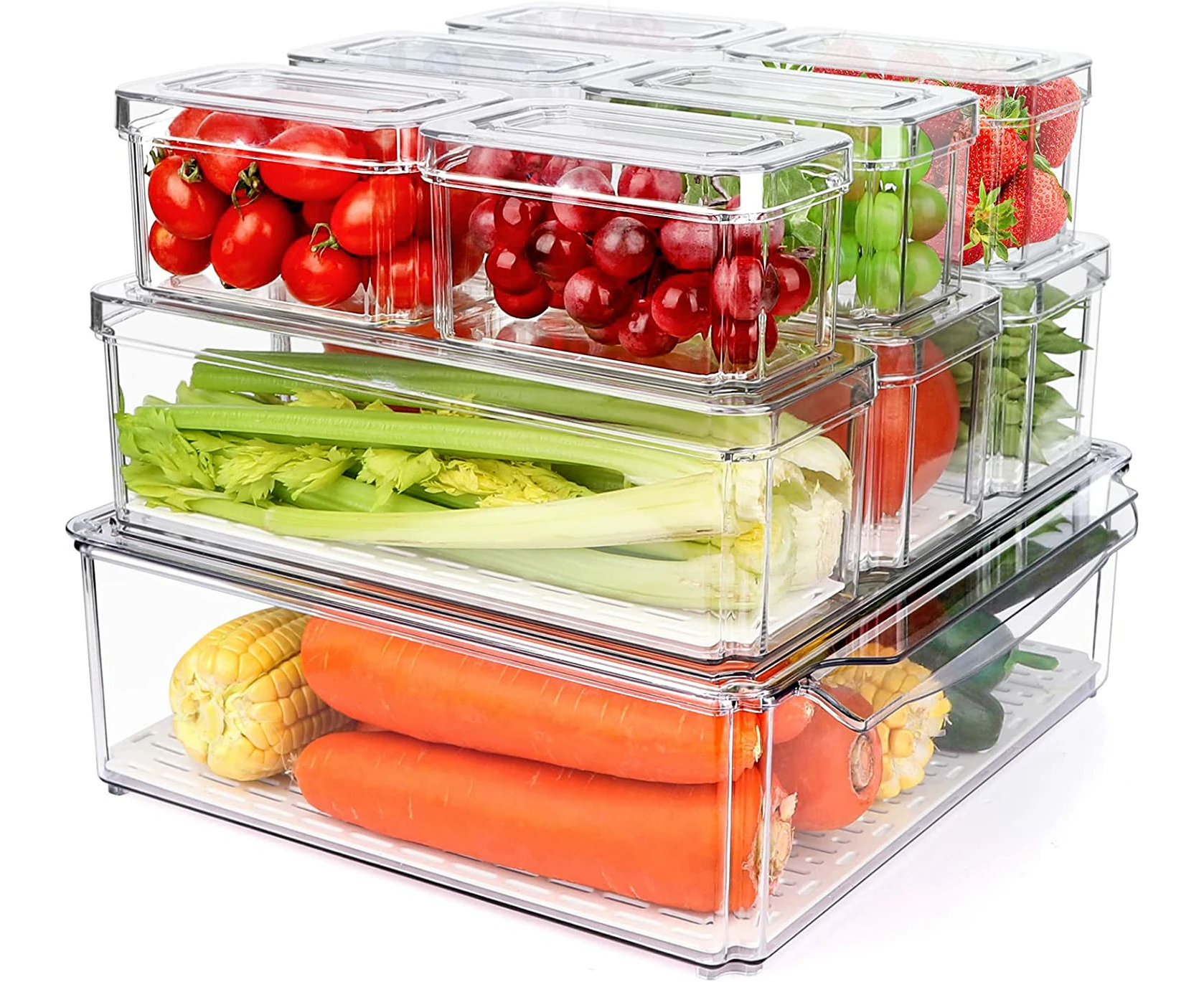 10 Pack Refrigerator Pantry Organizer Bins, Stackable Fridge Organizer Bins with Lids, Clear Plastic Food Storage Bins for Kitchen/Countertops/Fridge