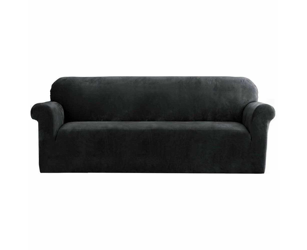 Artiss Velvet Sofa Cover Plush Couch Cover Lounge Slipcover 4 Seater Black