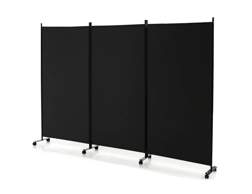 Giantex 3 Panel Mobile Room Divider Foldable Privacy Screen Wall Partition Stand Home Office Black