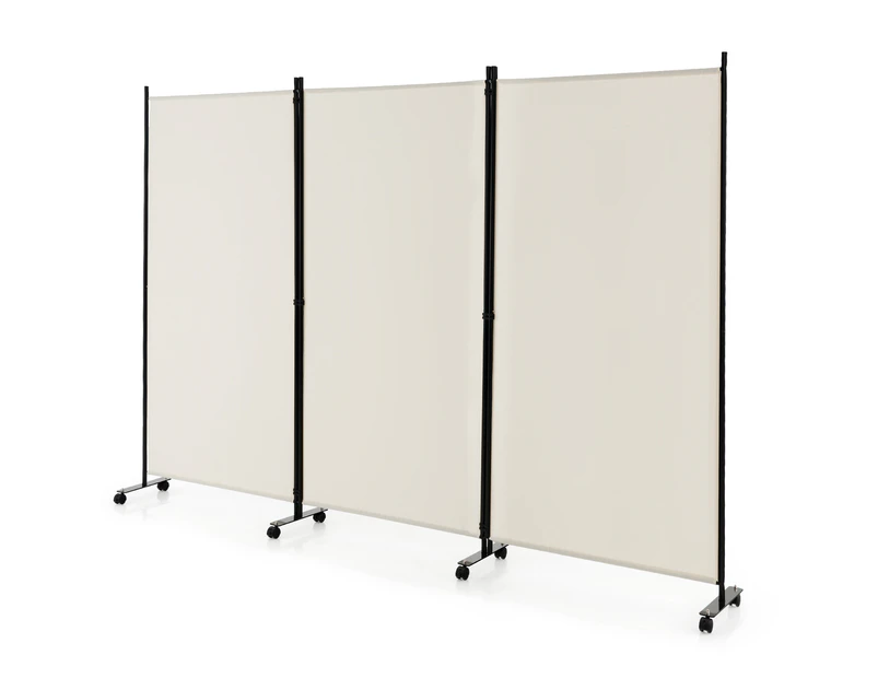 Giantex 3 Panel Mobile Room Divider Foldable Privacy Screen Wall Partition Stand Home Office White