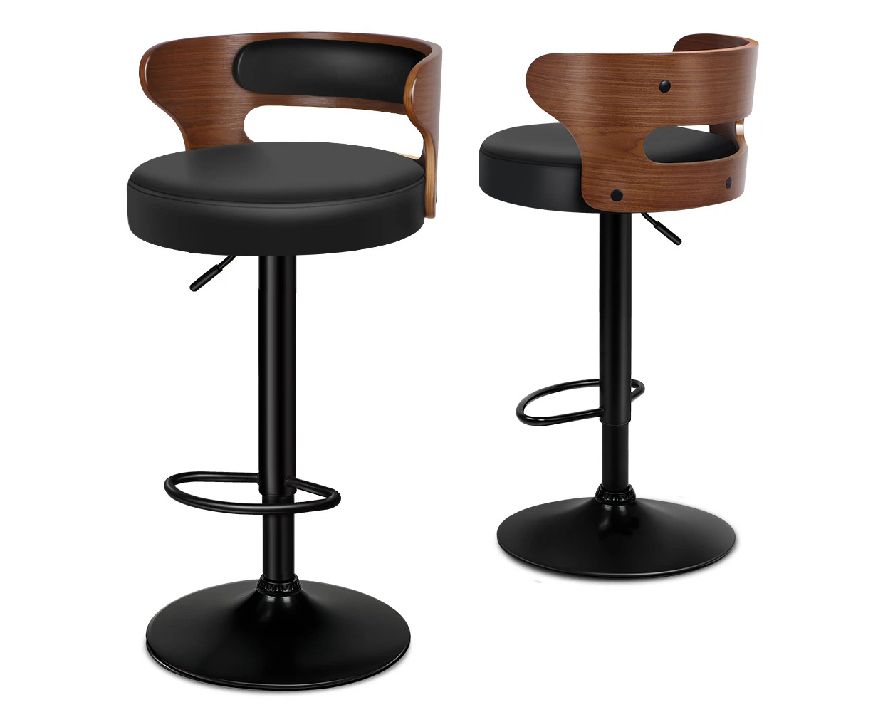 ALFORDSON Set of 2 Ramiro Wooden Leather Kitchen Bar Stool (Black)