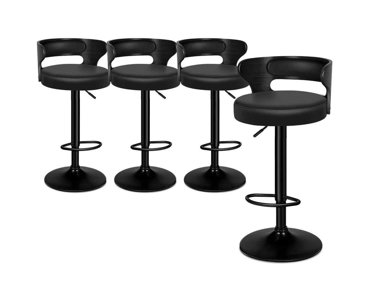 ALFORDSON Set of 4 Ramiro Wooden Leather Kitchen Bar Stool (All Black)