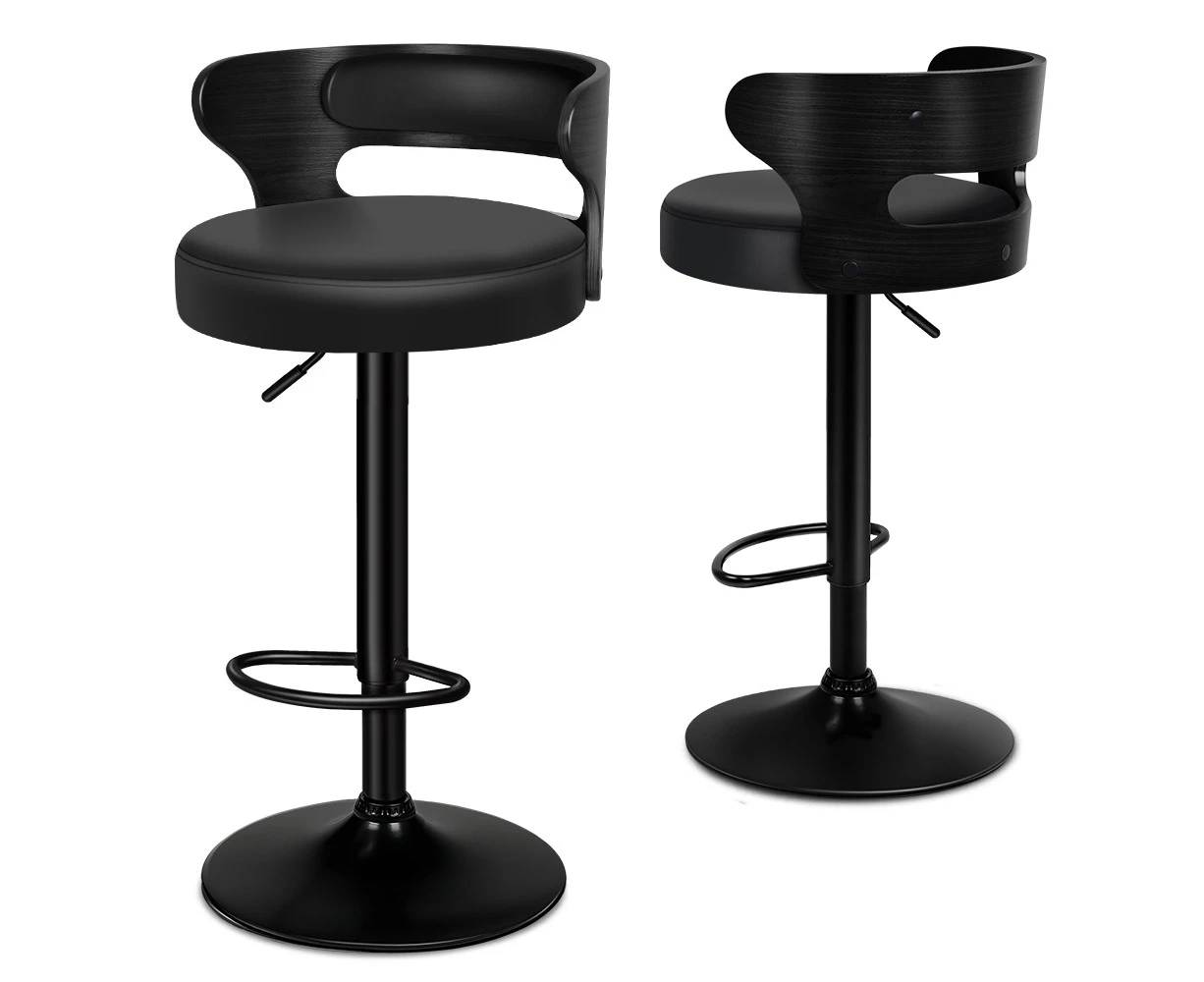 ALFORDSON Set of 2 Ramiro Wooden Leather Kitchen Bar Stool (All Black)