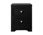 Oikiture Bedside Tables 2 Drawers Hamptons Bedroom Furniture Storage Cabinet Black