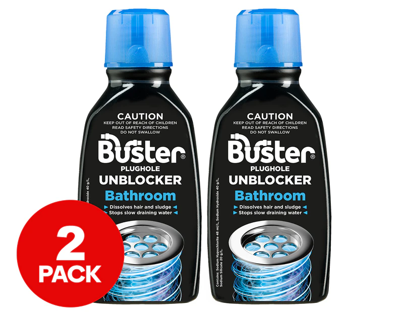 2 x Buster Bathroom Plughole Unblocker 300mL