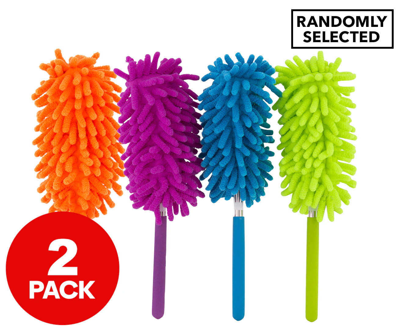 2 x Extendable 75cm Microfibre Duster Washable Home/Car Cleaner Dust Brush Assort