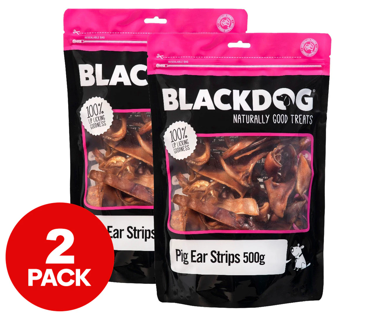 2 x Blackdog Pig Ear Strips 500g