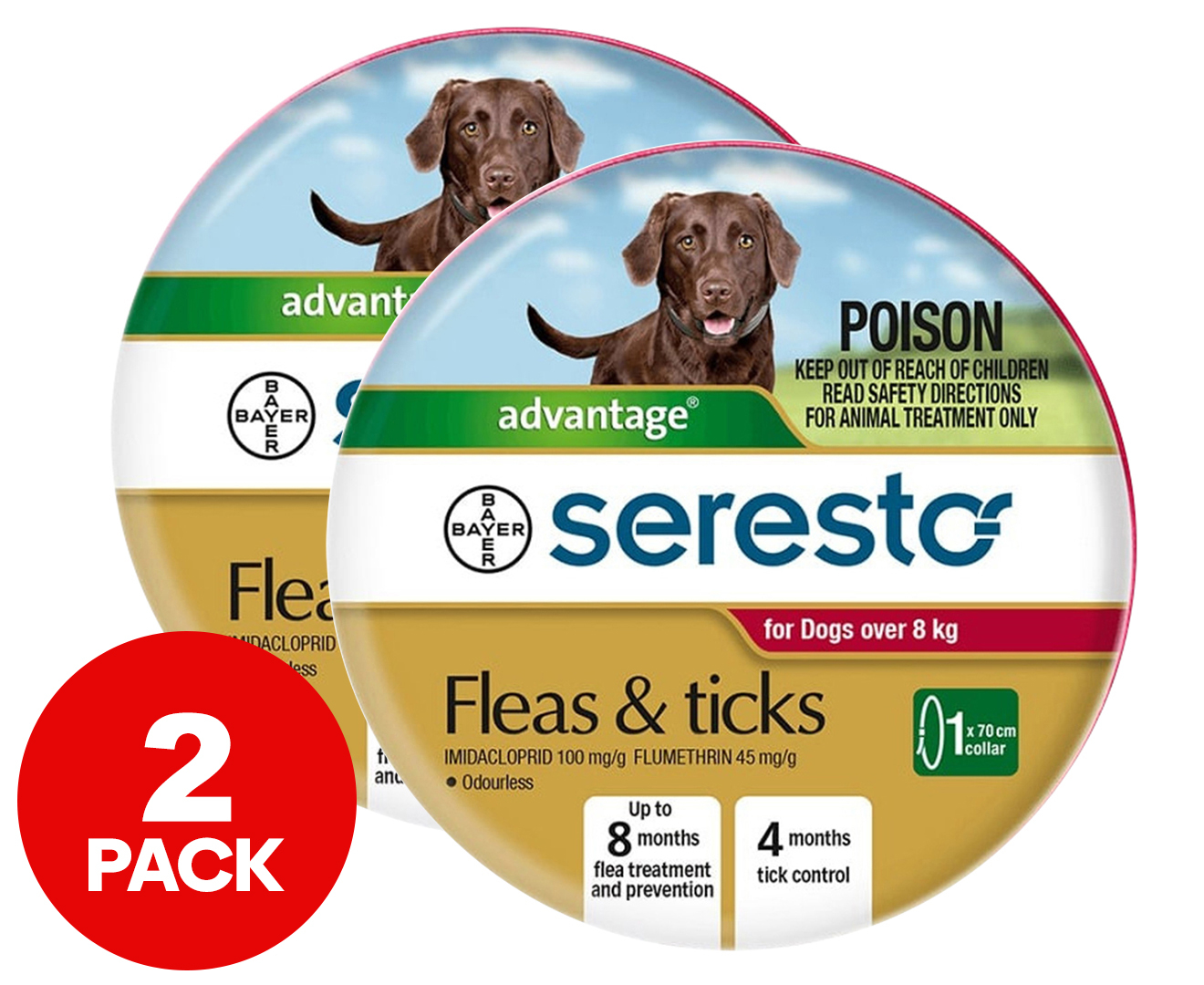 2 x Seresto 70cm Dog Flea Collar Catch