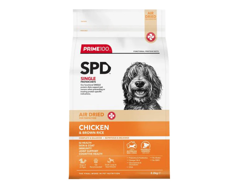 Prime 100 SPD All Ages Air Dried Dry Dog Food Chicken & Brown Rice 2.2kg