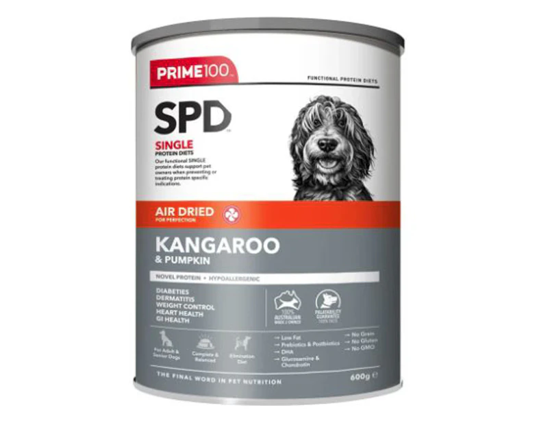 Prime 100 SPD Adult & Senior Air Dried Dry Dog Food Kangaroo & Pumpkin 600g