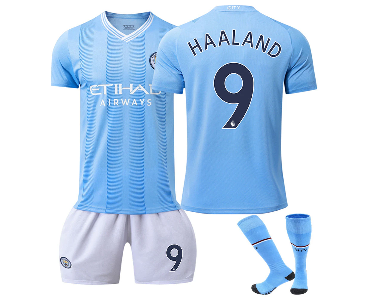 2324 Manchester City Jersey Home Boys Men's Football Shirt Soccer Jersey Training Set With Socks Haaland 9