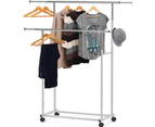Double Rod Portable Clothing Hanging Garment Rack Coat Stand