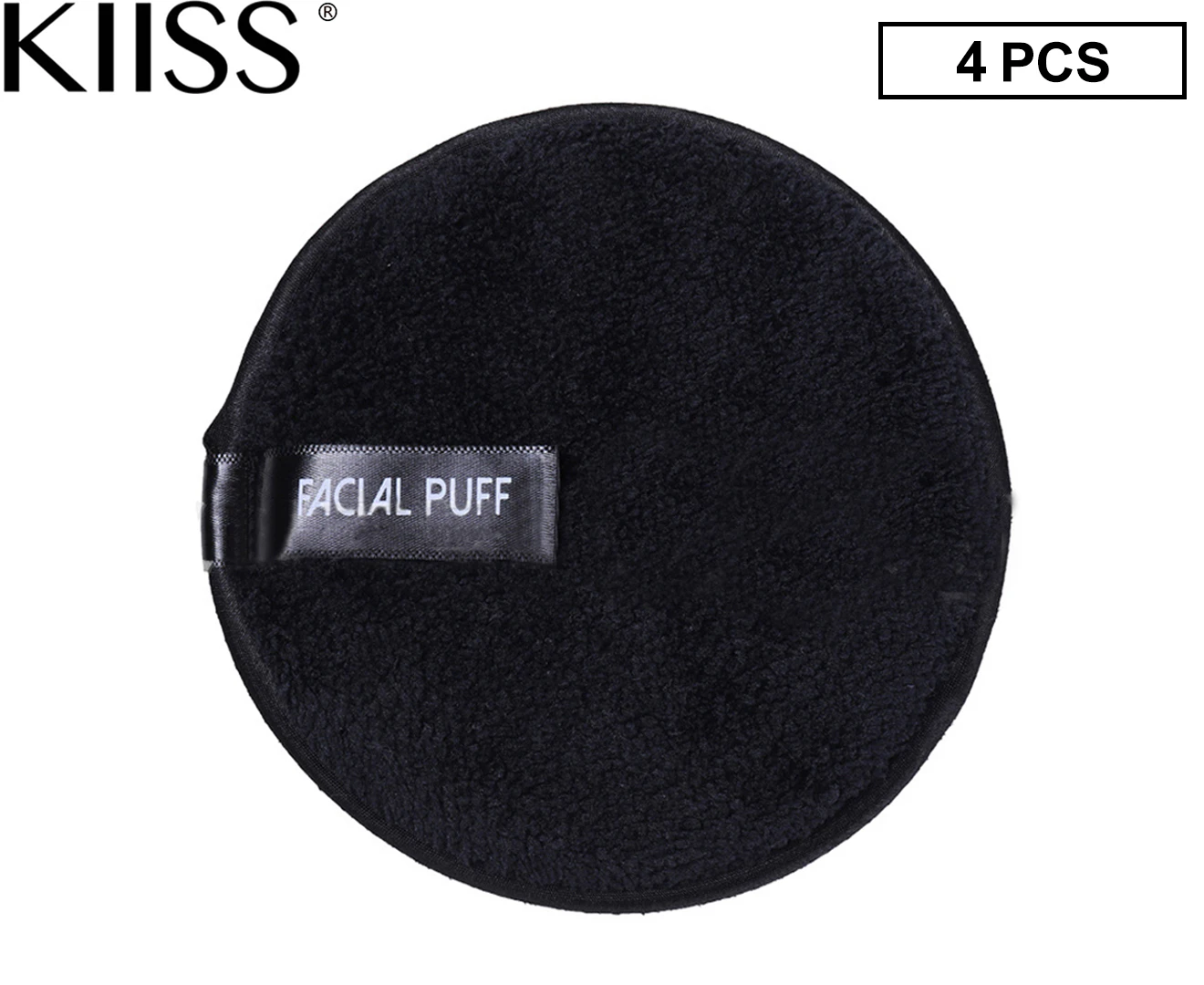 Kiiss 4PCS Microfiber Cloth Pads Makeup Remover Puff Face Cleansing Towel Black