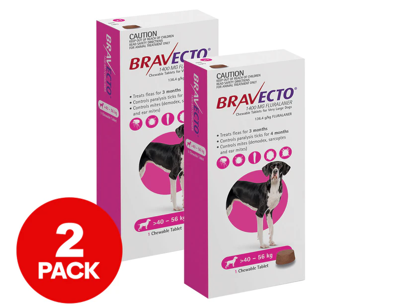 2 x Bravecto Chewable Flea Tablet For Very Large Dogs 40-56kg 1pk