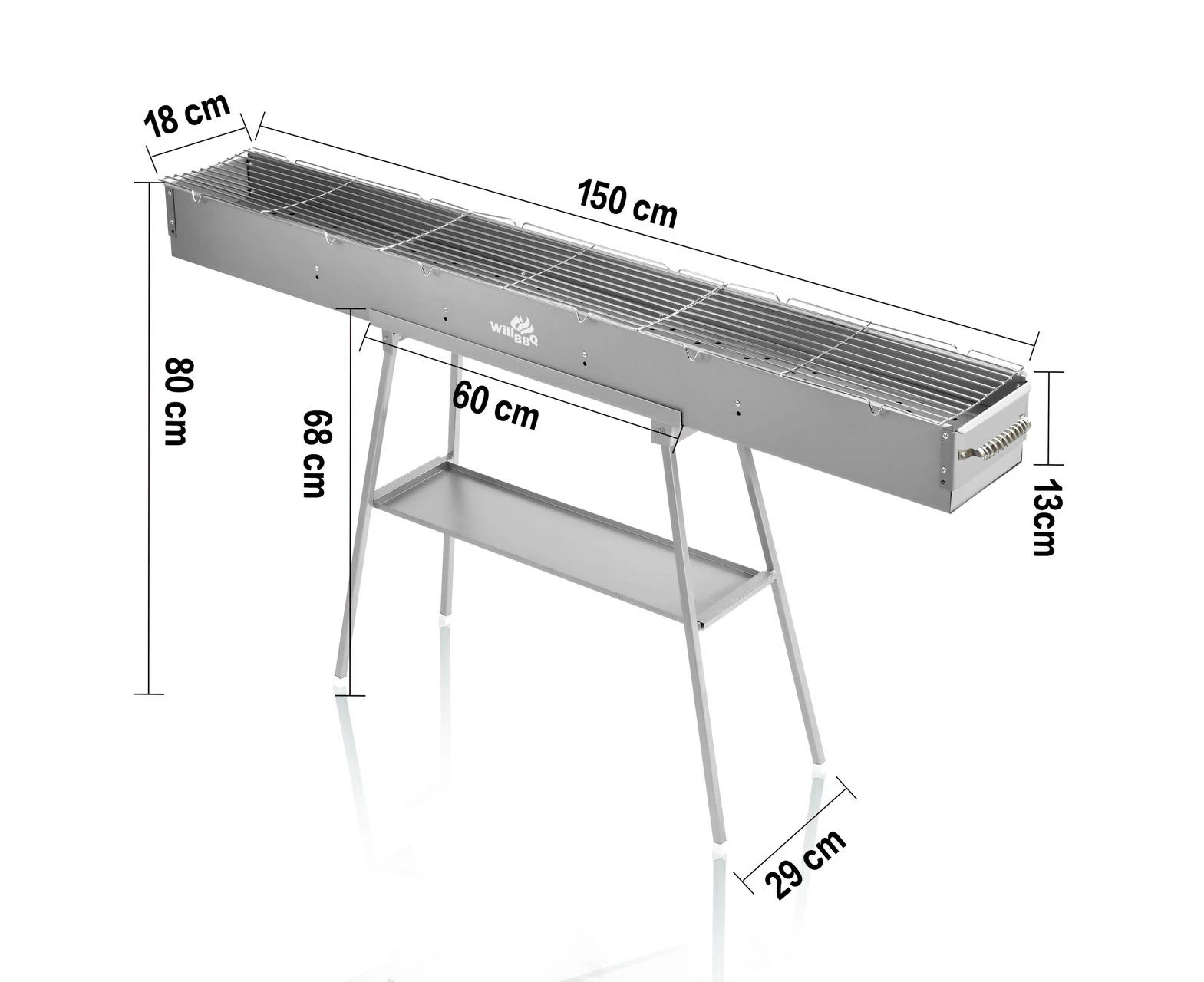 Portable Hibachi Skewer Charcoal BBQ Kebab Grill WillBBQ 150cm x 18cm Professional Grill