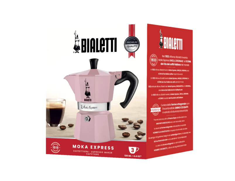 Bialetti 3 Cup Moka Espresso Maker Pink