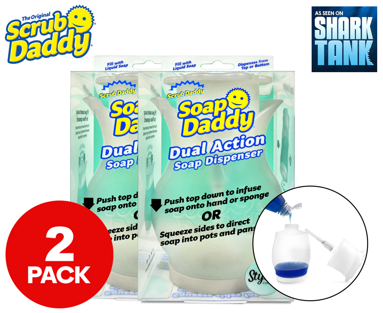 2 x Scrub Daddy Soap Daddy Dual-Action Soap Dispenser